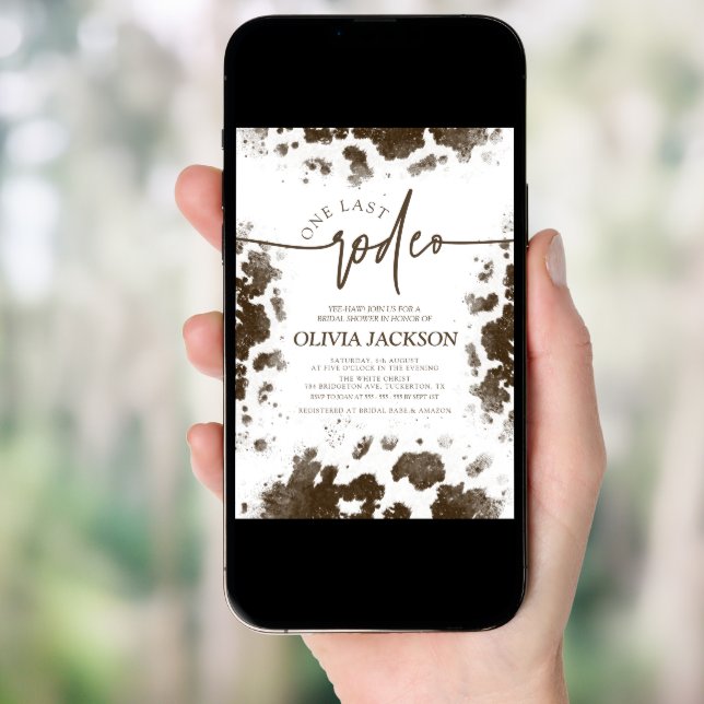 Last Rodeo Cow Print Hot Pink Bridal Shower Invitation (Front Digital)