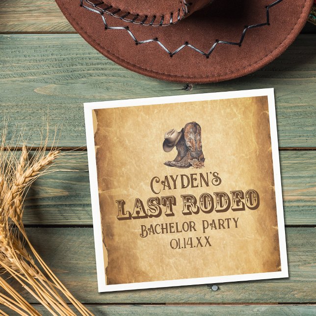 Last Rodeo Cowboy Grunge Brown Bachelor Party Napkins (Creator Uploaded)