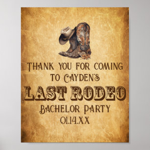Last Rodeo Cowboy Grunge Brown Bachelor Party Poster