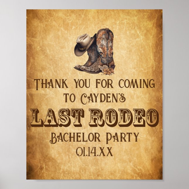 Last Rodeo Cowboy Grunge Brown Bachelor Party Poster (Front)