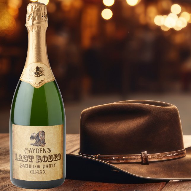 Last Rodeo Cowboy Grunge Brown Bachelor Party Sparkling Wine Label (Creator Uploaded)