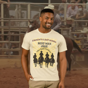 Last Rodeo Cowboys Sunset Best Man Name Bachelor T-Shirt