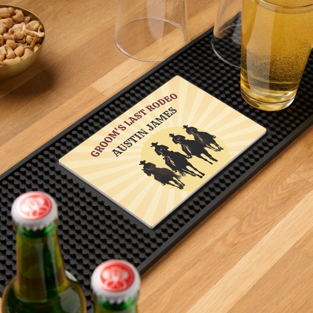 Last Rodeo Cowboys Sunset Groom's Name Bachelor Bar Mat (Insitu (Bar 2))