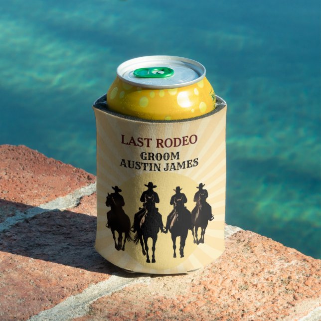 Last Rodeo Cowboys Sunset Groom's Name Bachelor Can Cooler (In Situ Pool)