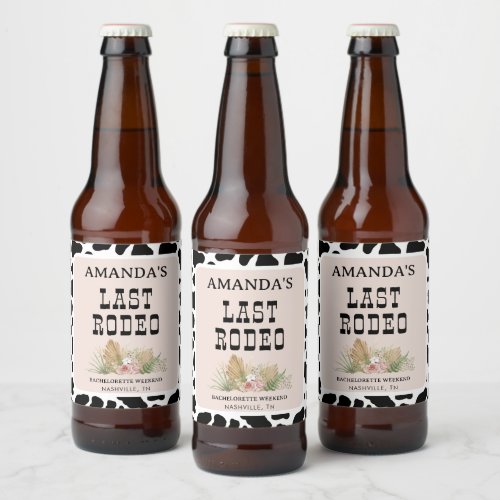 Last Rodeo Cowgirl Bachelorette Weekend Party Beer Bottle Label