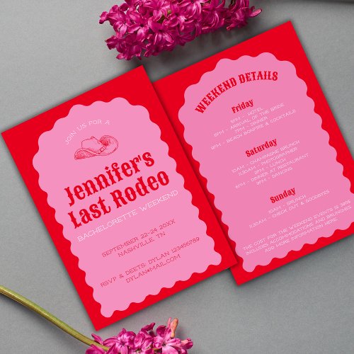 Last Rodeo Cowgirl Bold Red  Pink Bach Weekend Invitation