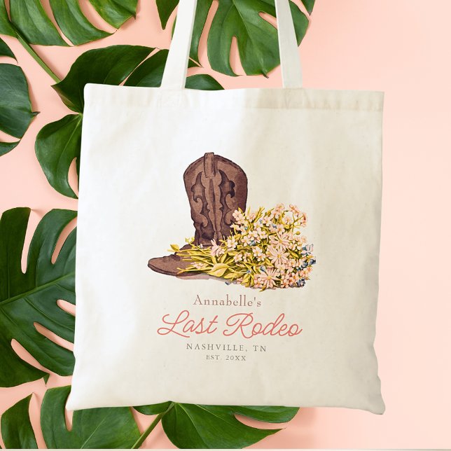 Last Rodeo Cowgirl Boot Floral Bachelorette Favor Tote Bag (Creator Uploaded)