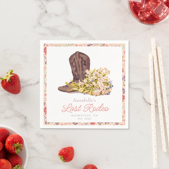 Last Rodeo Cowgirl Boot Floral Bachelorette Napkins (Insitu)
