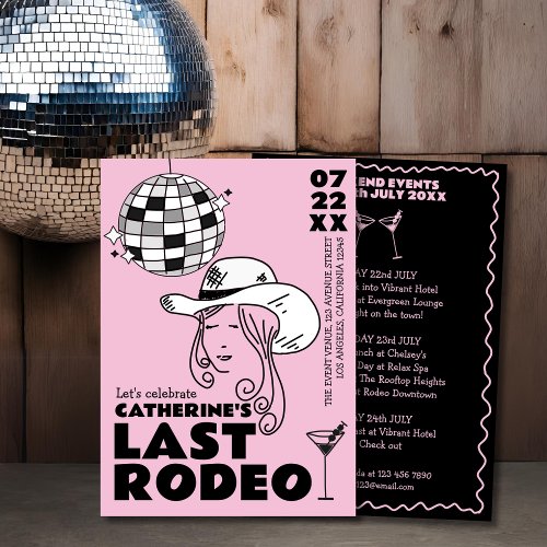 Last Rodeo Cowgirl Disco Hand Drawn Bachelorette Invitation