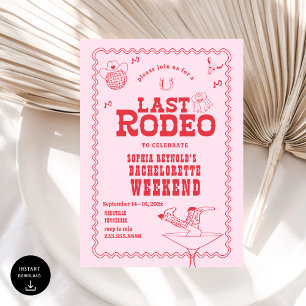 Last Rodeo Cowgirl Pink and Red Bachelorette Invitation