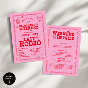 Last Rodeo Cowgirl Pink and Red Bachelorette Invitation