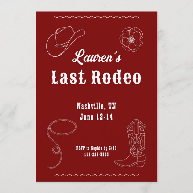 Last Rodeo Cowgirl Western Bachelorette Invitation (Front)