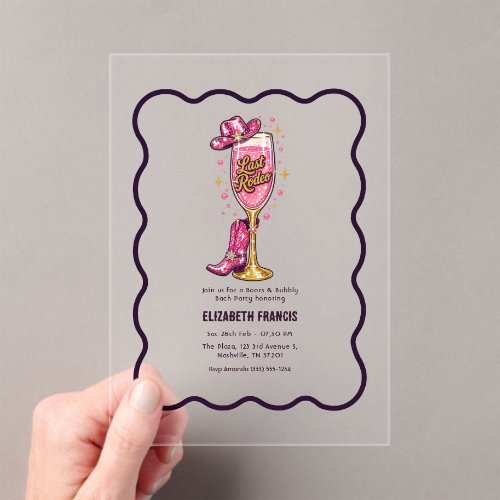Last Rodeo Disco Cowgirl Bachelorette Party Acrylic Invitations