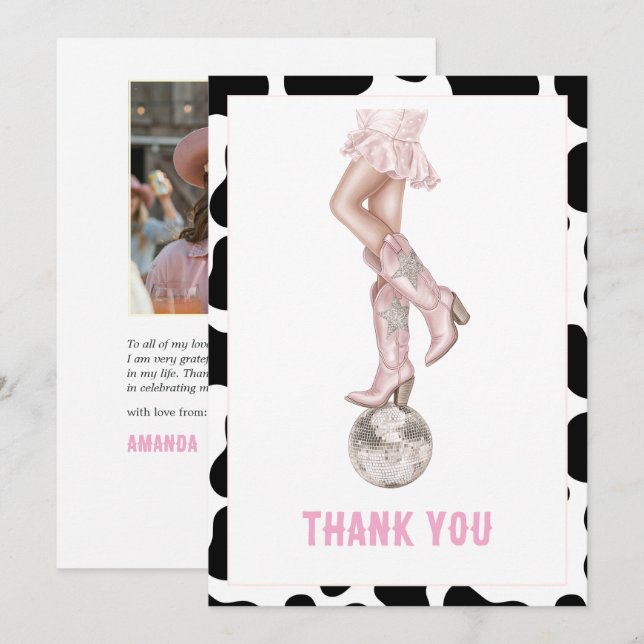 Last Rodeo Disco Cowgirl Bachelorette Photo Thank You Card (Front/Back)