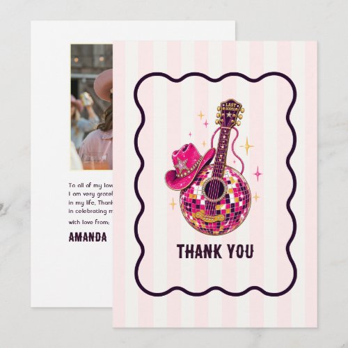 Last Rodeo Disco Cowgirl Bachelorette Thank You Card