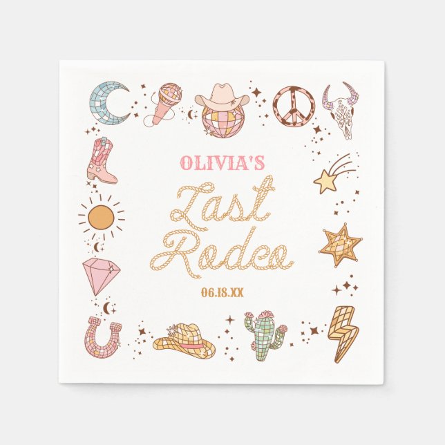Last Rodeo Disco Cowgirl Bachelorette Weekend Napkins (Front)