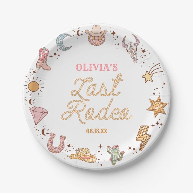 Last Rodeo Disco Cowgirl Bachelorette Weekend Paper Plates (Front)
