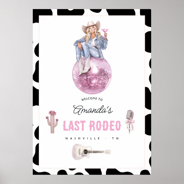 Last Rodeo Disco Cowgirl Bachelorette Welcome Poster (Front)