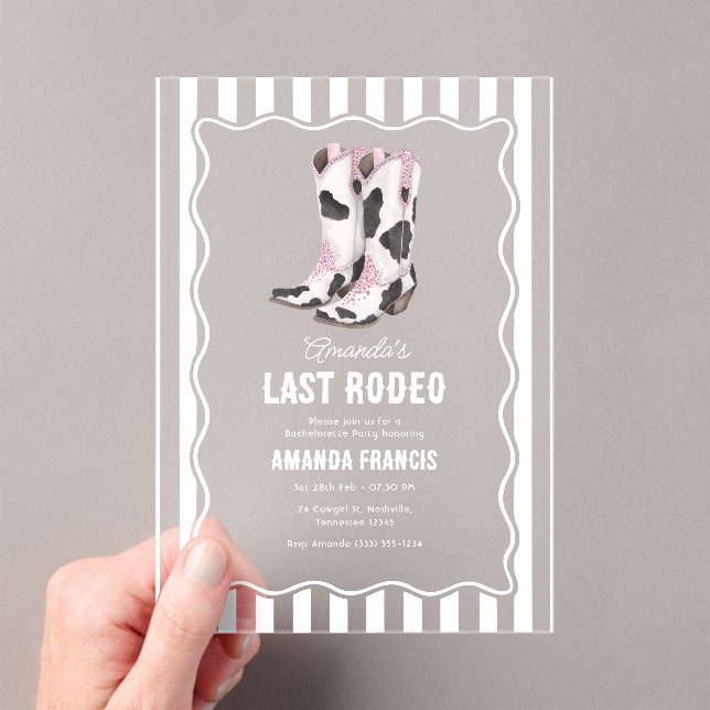 Last Rodeo Disco Cowgirl Western Bachelorette Acrylic Invitations (Insitu (Handheld))
