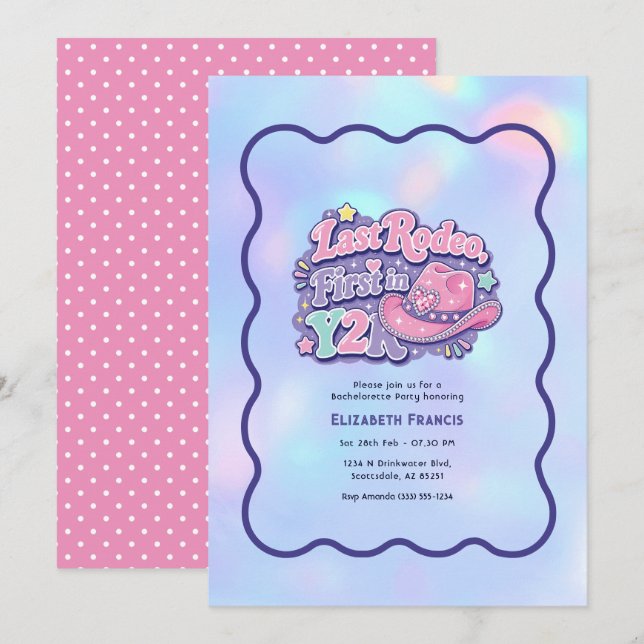 Last Rodeo First in Y2K Retro Cowgirl Bachelorette Invitation (Front/Back)