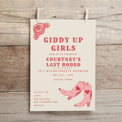 Last Rodeo Giddy Up Bachelorette Weekend Itinerary Invitation