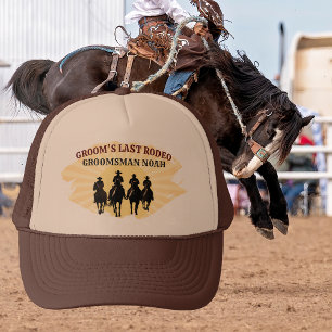Last Rodeo Groomsman Custom Name Cowboy Sunset Trucker Hat