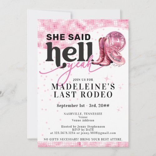 Last Rodeo Hell Yeah Cowgirl Bachelorette Itinerar Invitation