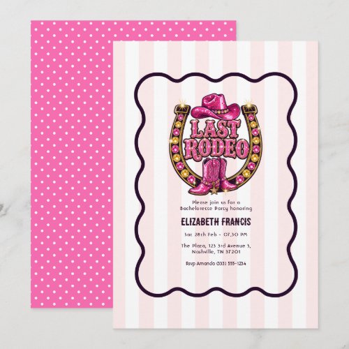 Last Rodeo Hot Pink Disco Cowgirl Bachelorette Invitation