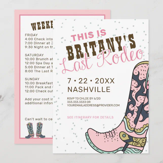 Last Rodeo Pink Bachelorette Party Invitation | Zazzle