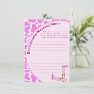 Last Rodeo Pink Cowgirl Bachelorette Memory Game Enclosure Card