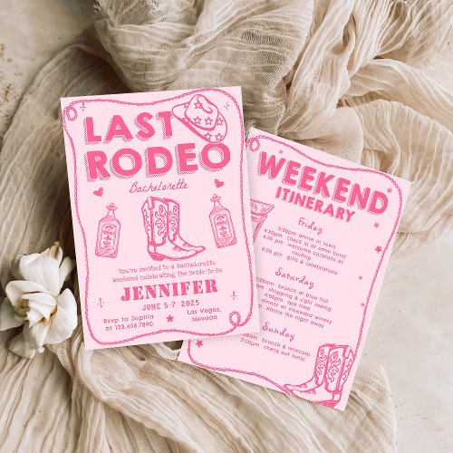 Last Rodeo Pink Cowgirl Bachelorette Weekend Invitation