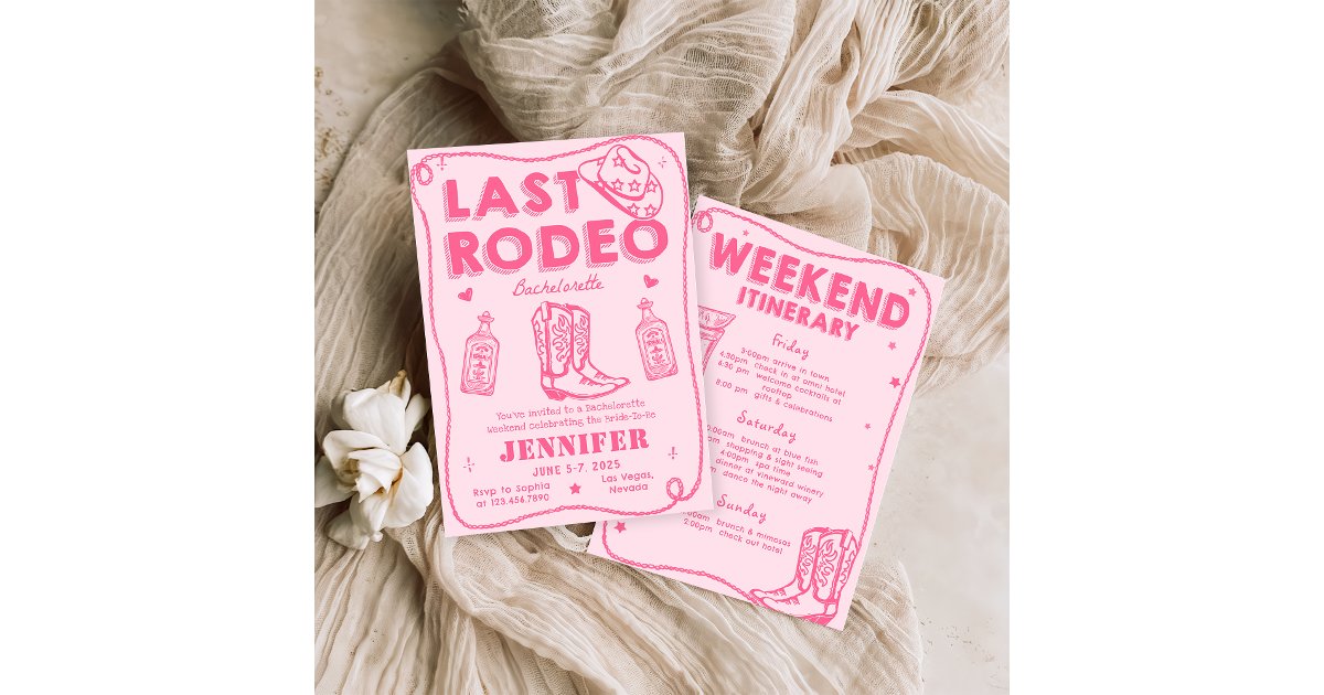 Last Rodeo Pink Cowgirl Bachelorette Weekend Invitation | Zazzle