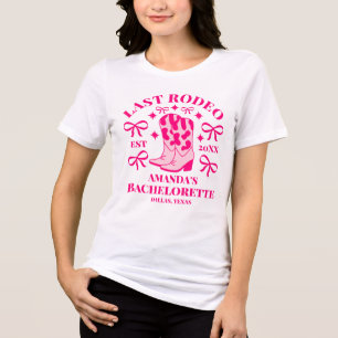 Last Rodeo Pink Cowgirl Boots & Bows Bachelorette Tri-Blend Shirt
