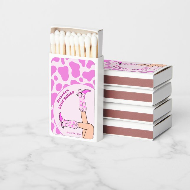 Last Rodeo Pink Cowgirl Bridal Shower Party Matchboxes (Stacked)