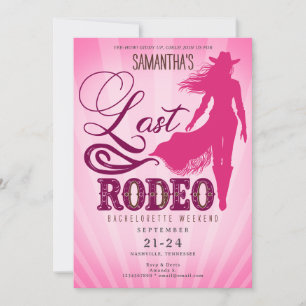 Last Rodeo Pink Cowgirl Nashville Bachelorette Invitation