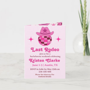 Last Rodeo Pink Disco Cowgirl Bachelorette Invitation