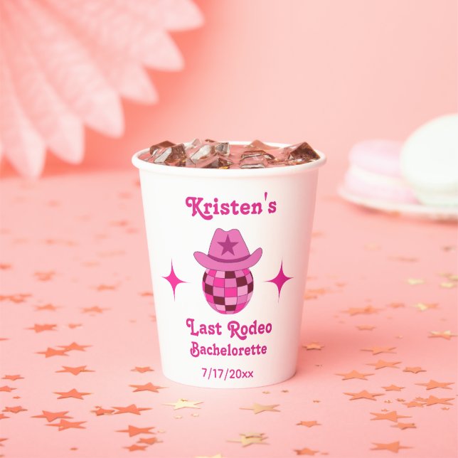 Last Rodeo Pink Disco Cowgirl Bachelorette  Paper Cups (Insitu)