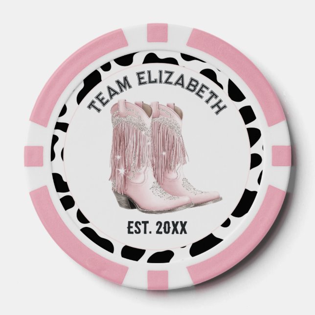 Last Rodeo Pink Fringe Cowgirl Boots Photo Poker Chips (Front)