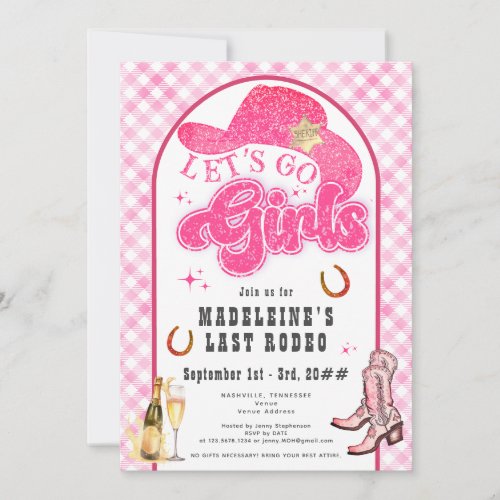Last Rodeo Pink Go Girls Bachelorette Itinerary Invitation