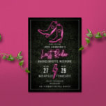 Last Rodeo Pink Neon Cowboy Boots Bachelorette  In Invitation<br><div class="desc">Bachelorette weekend invitations featuring pink neon inspired illustrations of cowboy boots,  "Last Rodeo",  and lightning bolt over boxwood greenery background.</div>