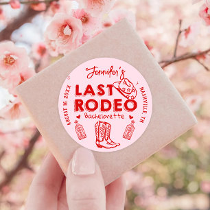 Last Rodeo Pink Red Cowgirl Bachelorette Party Classic Round Sticker
