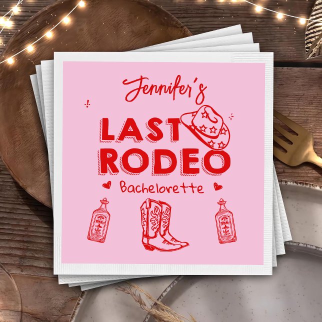 Last Rodeo Pink Red Cowgirl Bachelorette Party Napkins (Creator Uploaded)