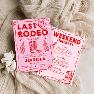 Last Rodeo Pink Red Cowgirl Bachelorette Weekend Invitation