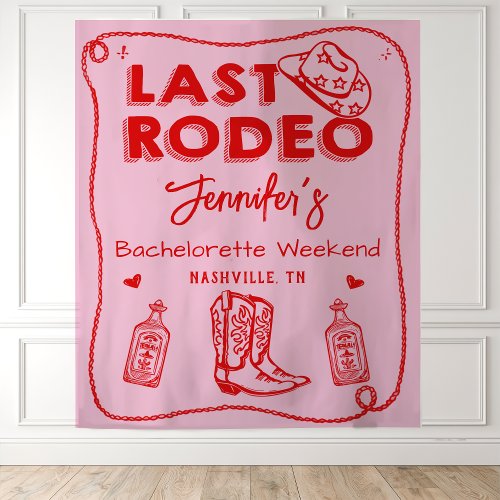 Last Rodeo Pink Red Cowgirl Bachelorette Weekend Tapestry