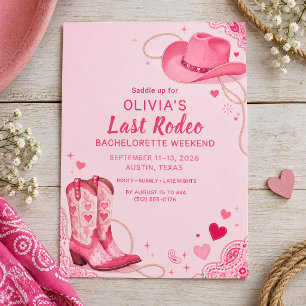 Last Rodeo Pink Western Cowgirl Bachelorette Invitation