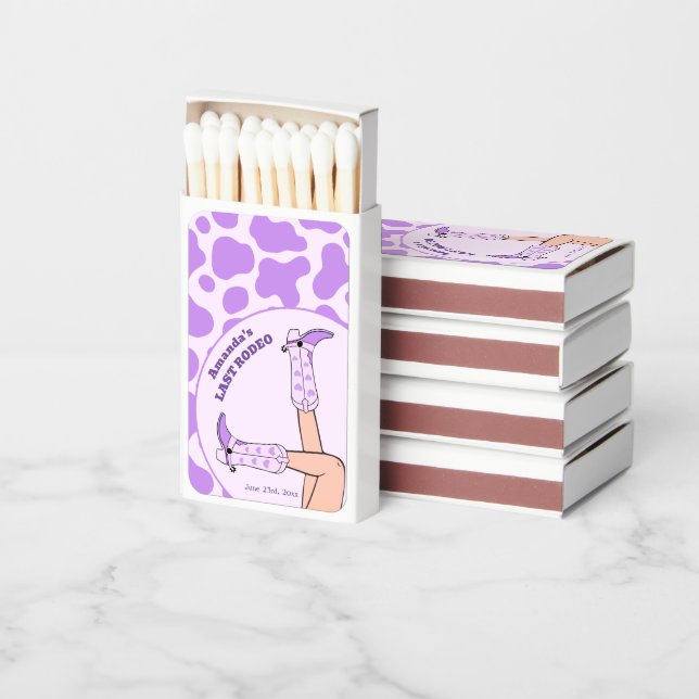 Last Rodeo Purple Cowgirl Bridal Shower Party Matchboxes (Stacked)
