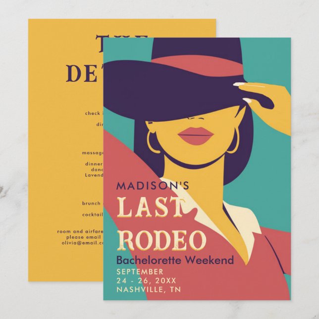Last Rodeo Retro Poster 70s Bachelorette Weekend Invitation (Front/Back)