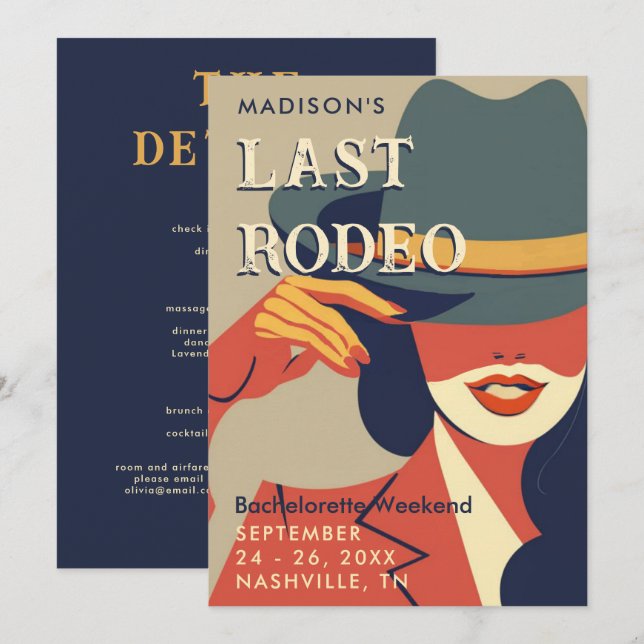 Last Rodeo Retro Poster Art Bachelorette Weekend Invitation (Front/Back)