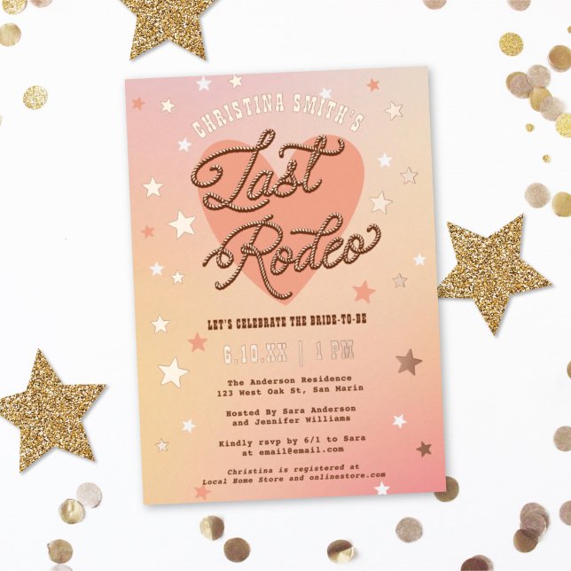 Last Rodeo Retro Sparkly Western Bridal Shower Foil Invitation (Creator Uploaded)