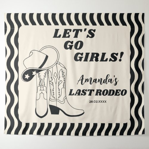 Last Rodeo Retro Western Bachelorette Party Tapestry